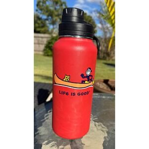 Life is Good Red 32oz Wide Mouth Stainless Steel Water Bottle